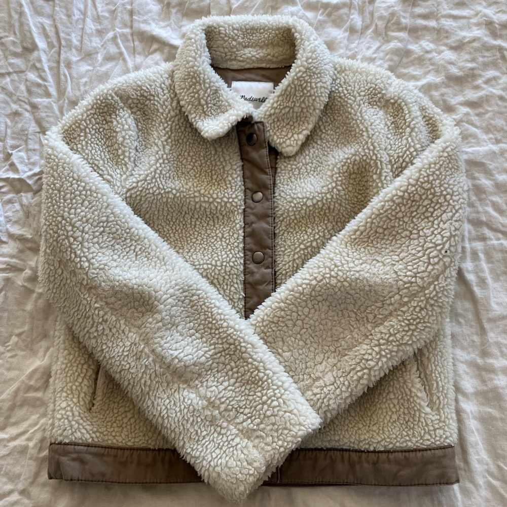 Madewell sherpa jacket with taupe trim